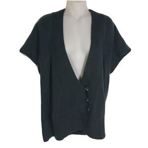 Coldwater Creek Womens Sweater Large Knit Green Short Sleeve Ribbed Pullover